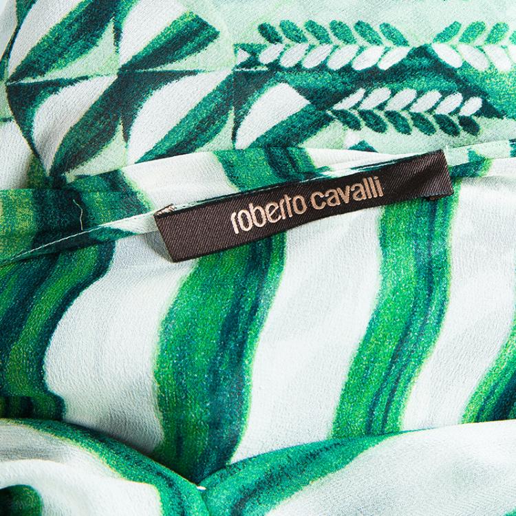 مملوكة مسبقًا Roberto Cavalli Green Print Chiffon Top M