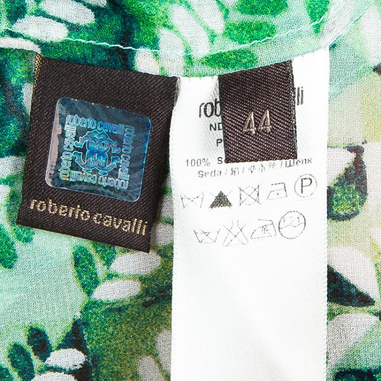 مملوكة مسبقًا Roberto Cavalli Green Print Chiffon Top M