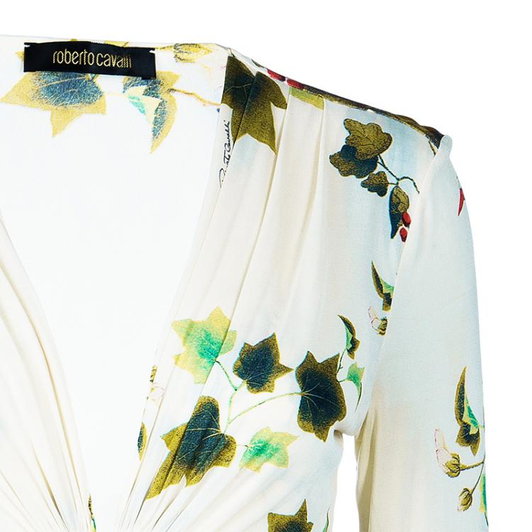 Pre Owned Roberto Cavalli White Multicolor Printed Long Sleeve Top L