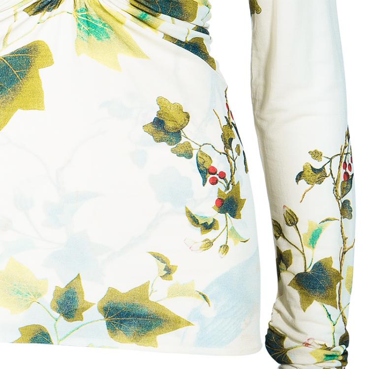 Pre Owned Roberto Cavalli White Multicolor Printed Long Sleeve Top L