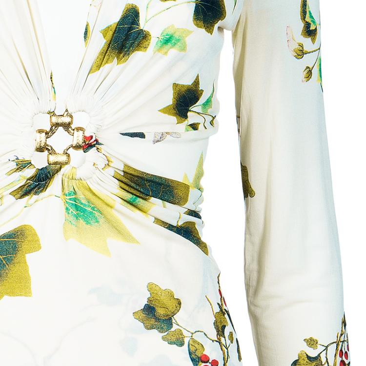 Pre Owned Roberto Cavalli White Multicolor Printed Long Sleeve Top L