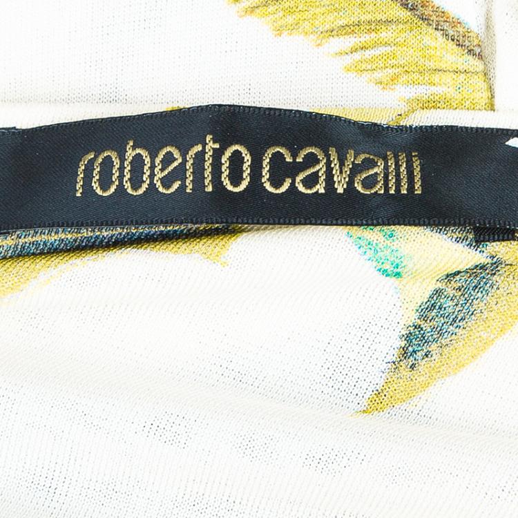 Pre Owned Roberto Cavalli White Multicolor Printed Long Sleeve Top L