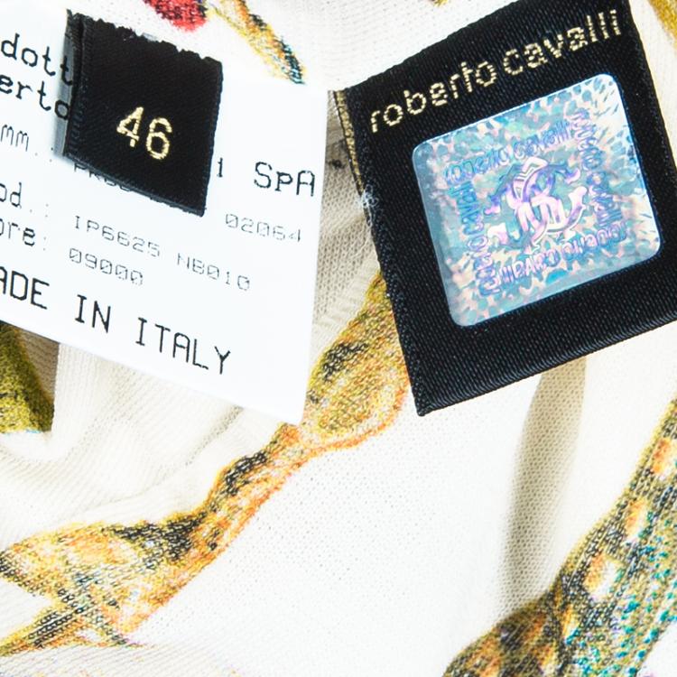 Pre Owned Roberto Cavalli White Multicolor Printed Long Sleeve Top L