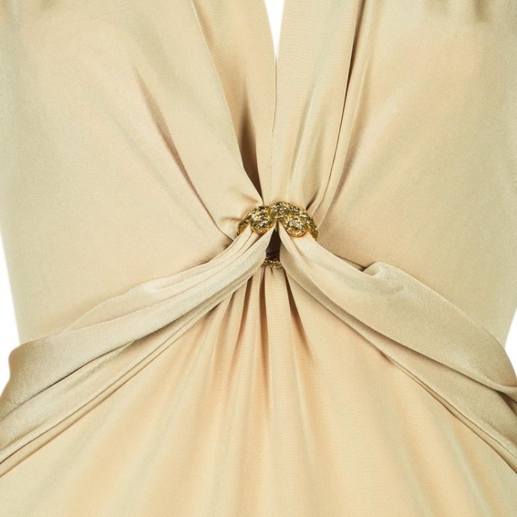 Pre Owned Roberto Cavalli Beige Jersey Gown S