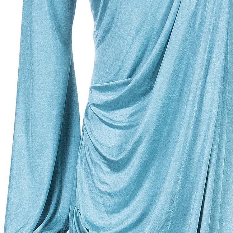 مملوكة مسبقًا Roberto Cavalli Ice Blue Jersey Draped Gown L