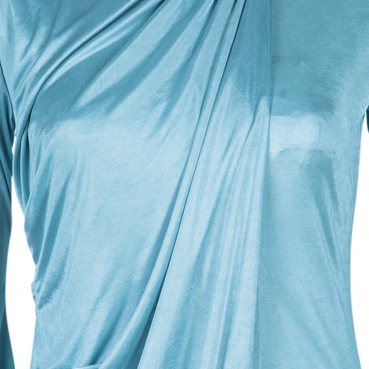 مملوكة مسبقًا Roberto Cavalli Ice Blue Jersey Draped Gown L