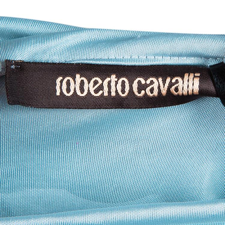 مملوكة مسبقًا Roberto Cavalli Ice Blue Jersey Draped Gown L