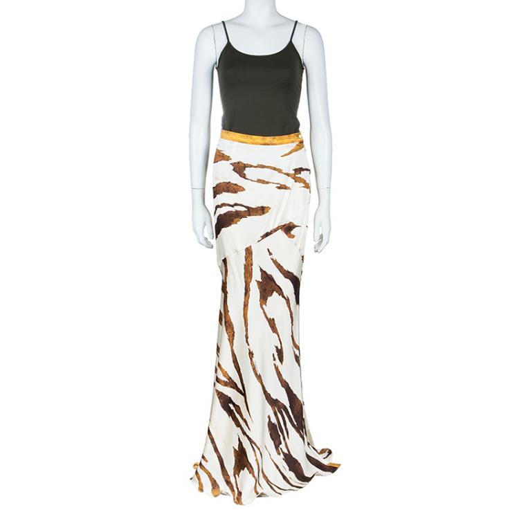 Pre Owned Roberto Cavalli Animal Print Silk Maxi Skirt S
