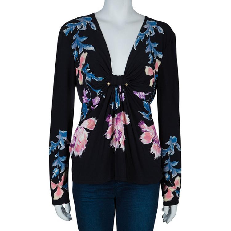 Pre Owned Roberto Cavalli Printed Long Sleeve Top L