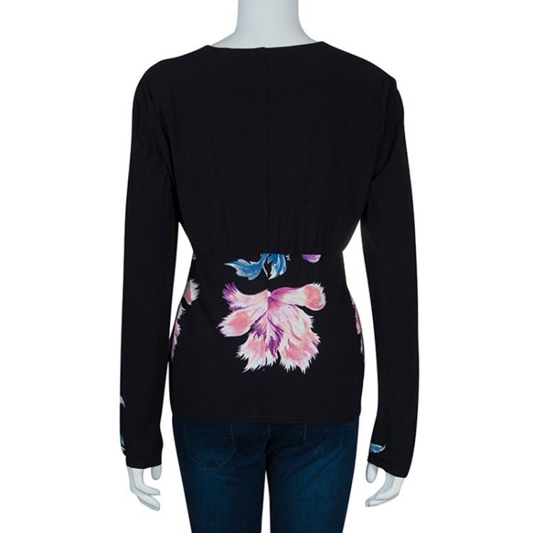 Pre Owned Roberto Cavalli Printed Long Sleeve Top L