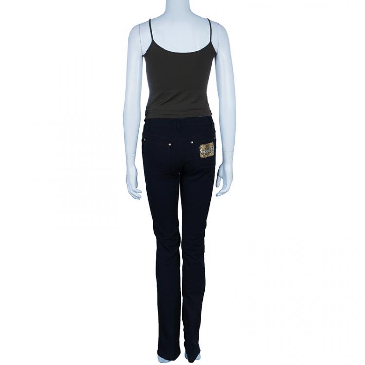 Pre Owned Roberto Cavalli Black Embellished Pocket Jeans S