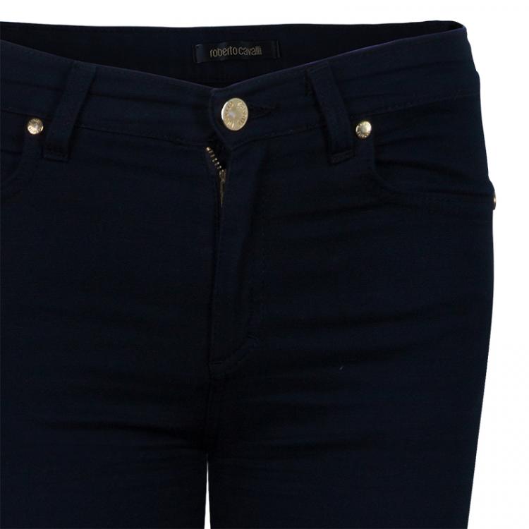 Pre Owned Roberto Cavalli Black Embellished Pocket Jeans S