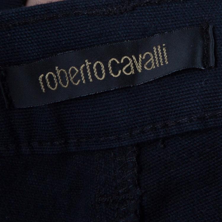Pre Owned Roberto Cavalli Black Embellished Pocket Jeans S