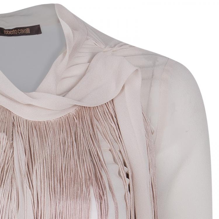 مملوكة مسبقًا Roberto Cavalli Pink Fringe Chiffon Top S