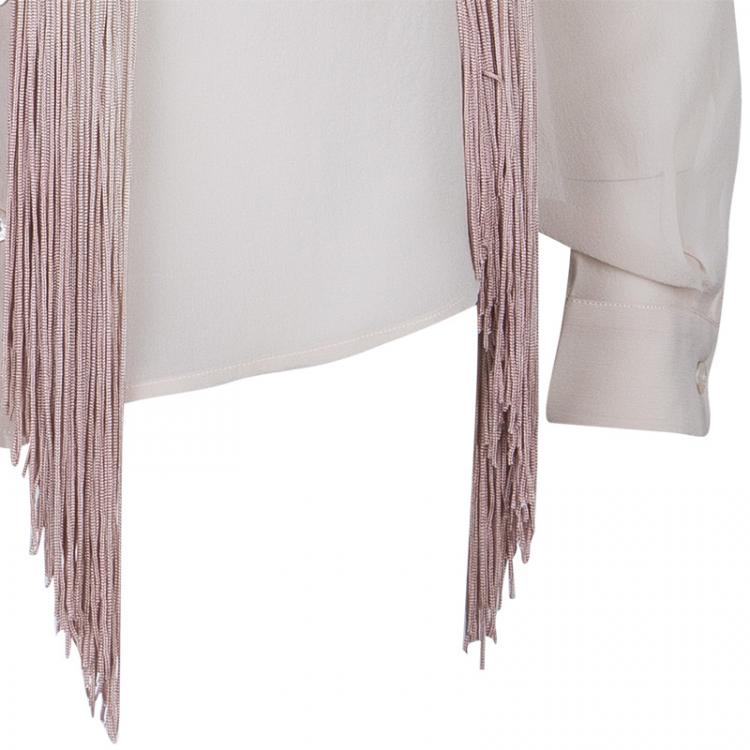 مملوكة مسبقًا Roberto Cavalli Pink Fringe Chiffon Top S