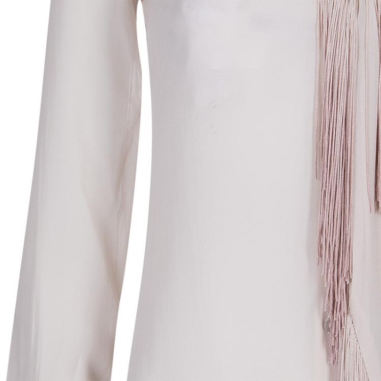 مملوكة مسبقًا Roberto Cavalli Pink Fringe Chiffon Top S