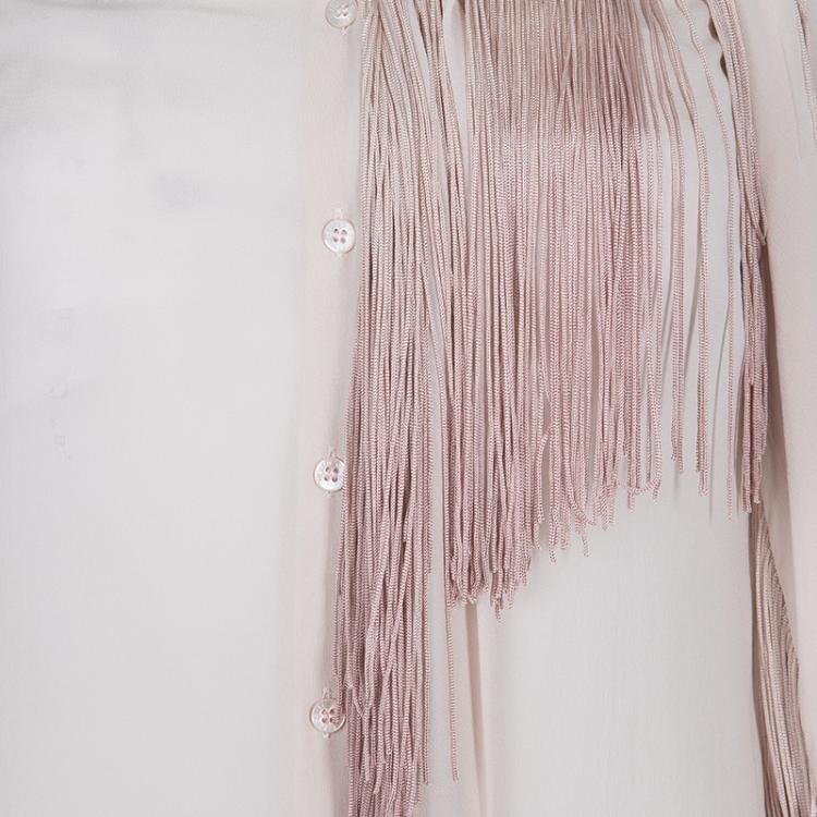 مملوكة مسبقًا Roberto Cavalli Pink Fringe Chiffon Top S
