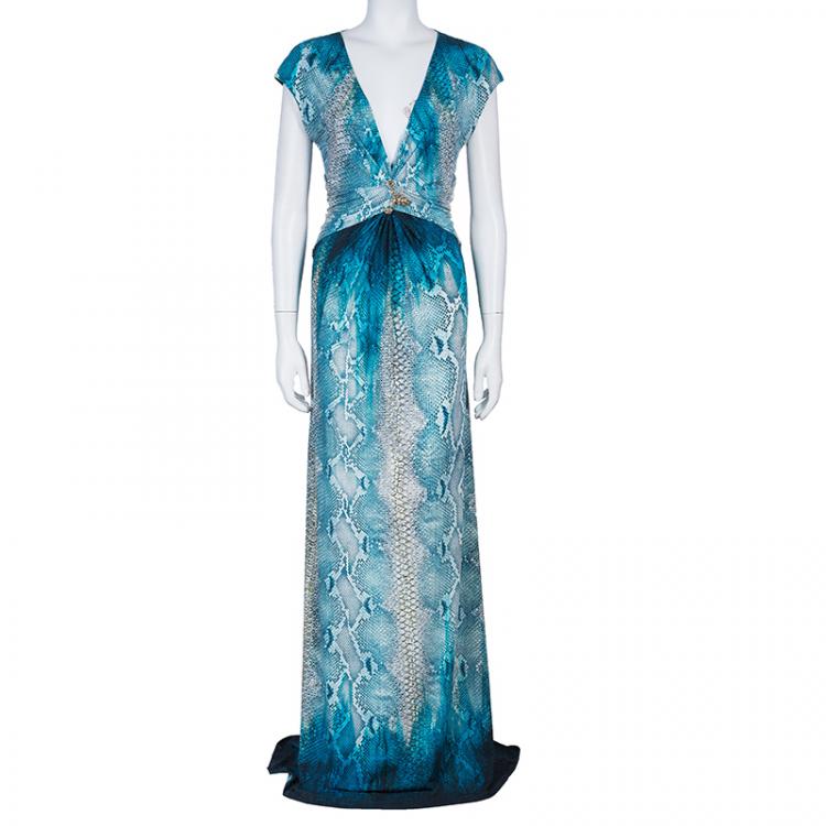 Pre Owned Roberto Cavalli Snake Print Maxi Dress L