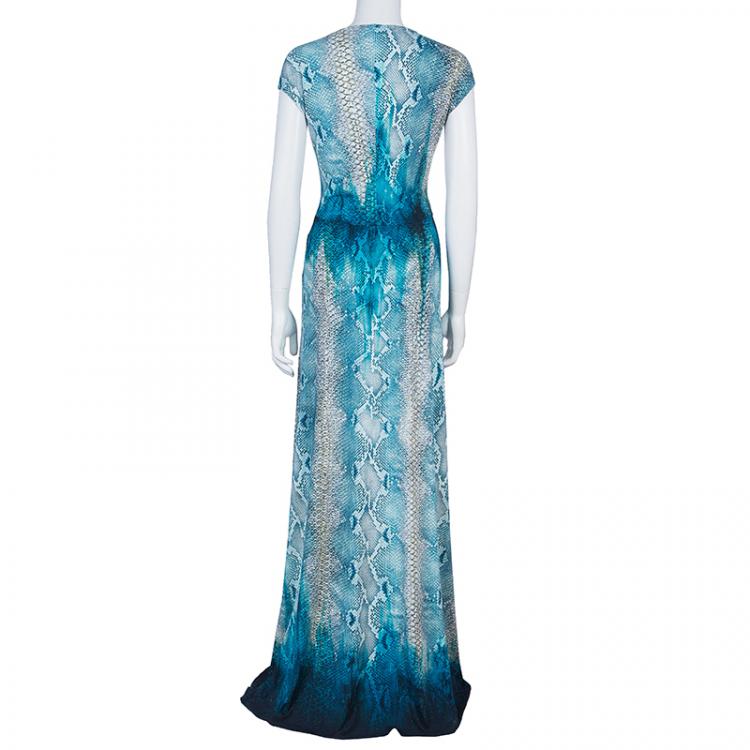 Pre Owned Roberto Cavalli Snake Print Maxi Dress L