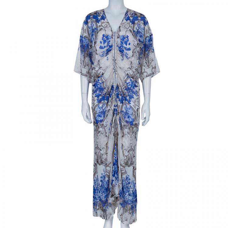 Pre Owned Roberto Cavalli Floral Printed Drawstring Kaftan S