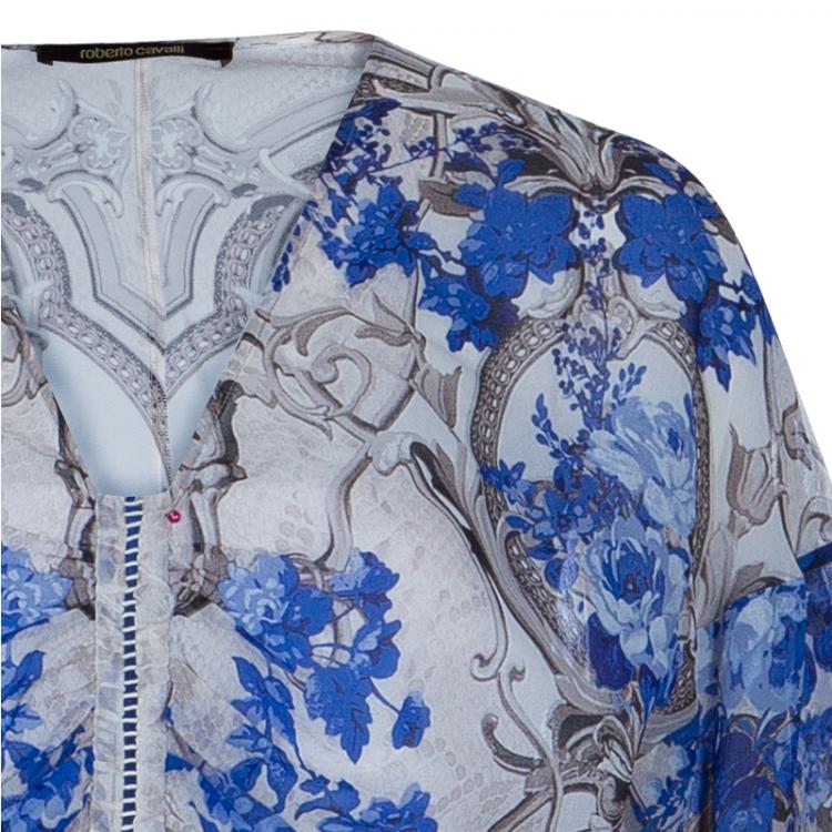 Pre Owned Roberto Cavalli Floral Printed Drawstring Kaftan S