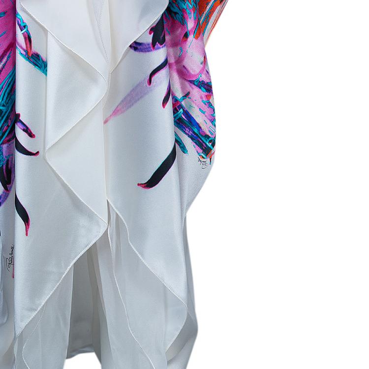 Pre Owned Roberto Cavalli White Multicolor Printed Kaftan L