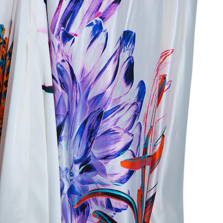 Pre Owned Roberto Cavalli White Multicolor Printed Kaftan L