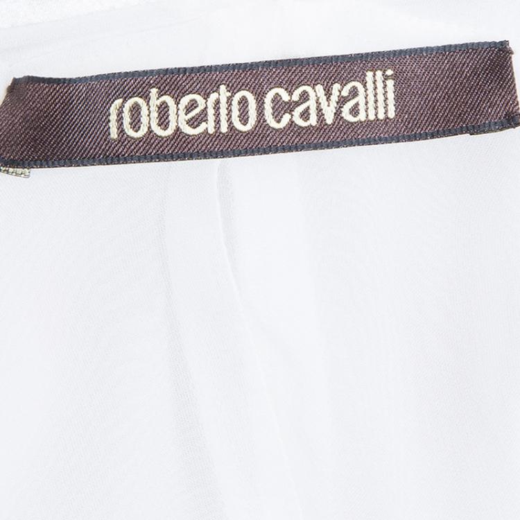 Pre Owned Roberto Cavalli White Multicolor Printed Kaftan L