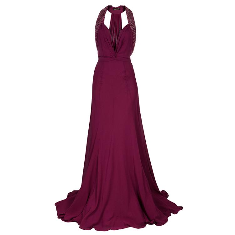 Pre Owned Roberto Cavalli Purple Embellished Dress M