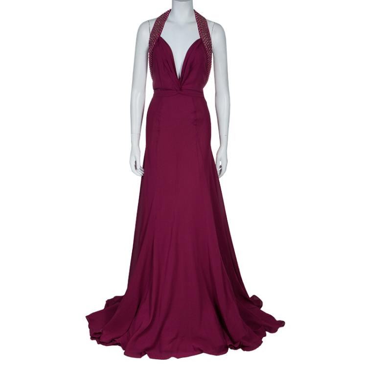 Pre Owned Roberto Cavalli Purple Embellished Dress M