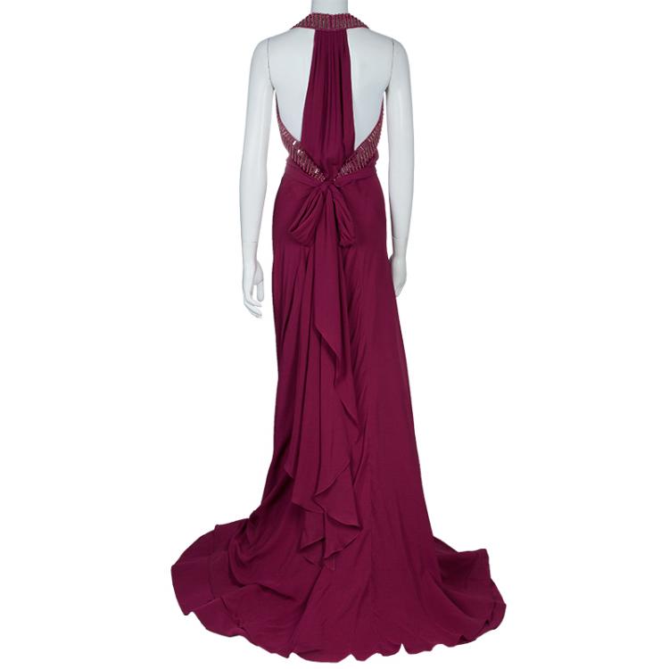 Pre Owned Roberto Cavalli Purple Embellished Dress M