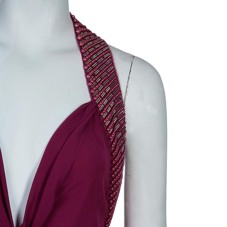 Pre Owned Roberto Cavalli Purple Embellished Dress M
