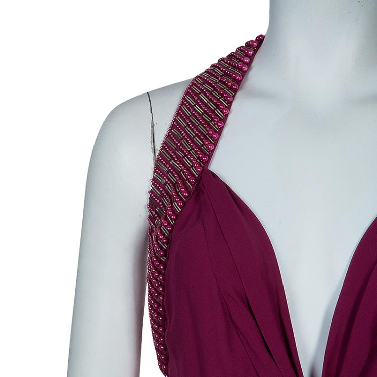 Pre Owned Roberto Cavalli Purple Embellished Dress M