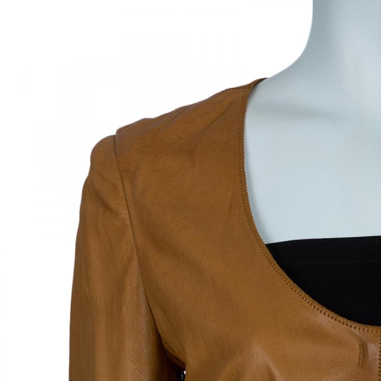 Pre Owned Roberto Cavalli Brown Leather Jacket M