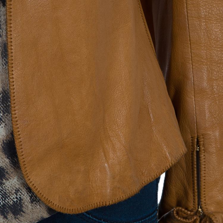 Pre Owned Roberto Cavalli Brown Leather Jacket M