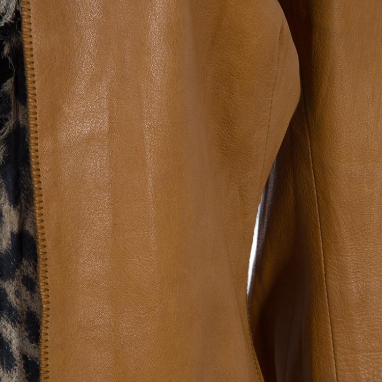 Pre Owned Roberto Cavalli Brown Leather Jacket M