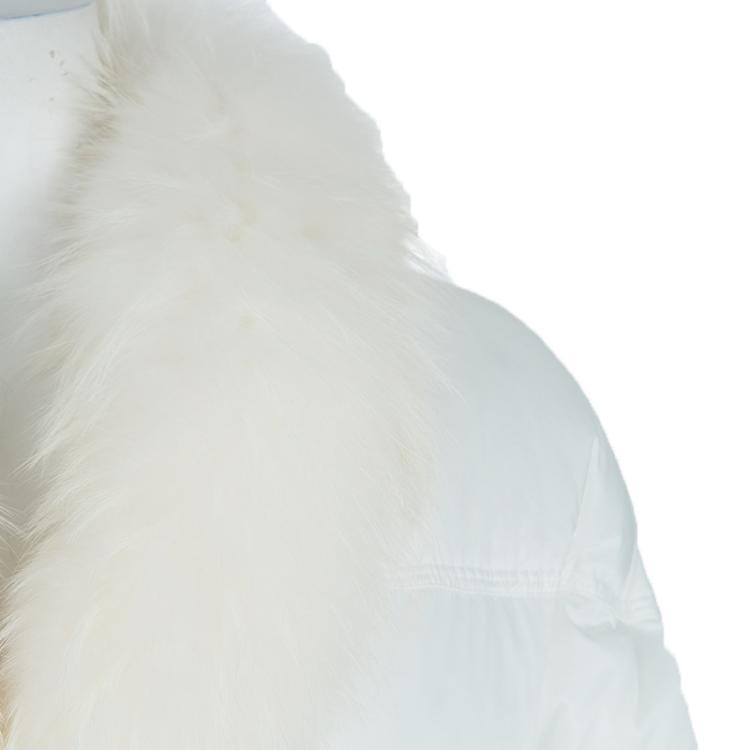 Pre Owned Roberto Cavalli White Fur Trim Quilted Parka Jacket S