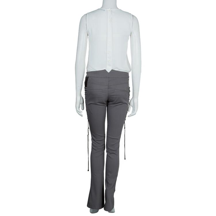 مملوكة مسبقًا Roberto Cavalli Grey Criss Cross Tie-Up Eyelet Lace Detail Trousers S