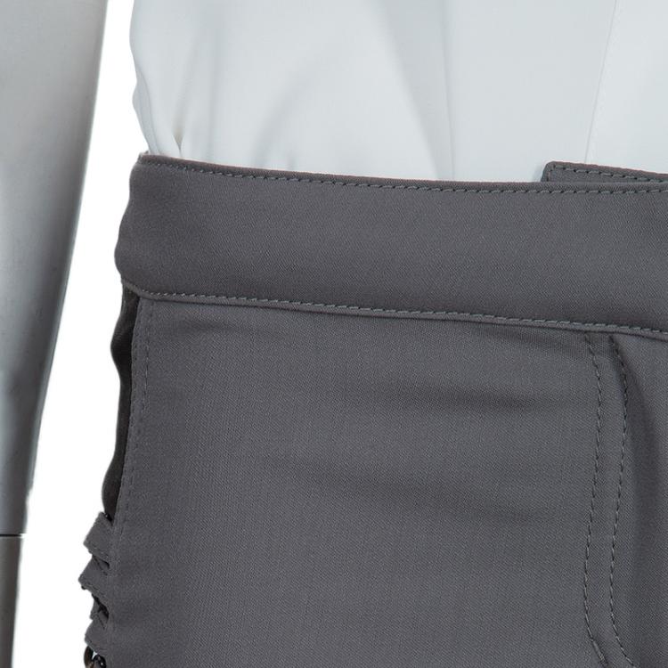 مملوكة مسبقًا Roberto Cavalli Grey Criss Cross Tie-Up Eyelet Lace Detail Trousers S