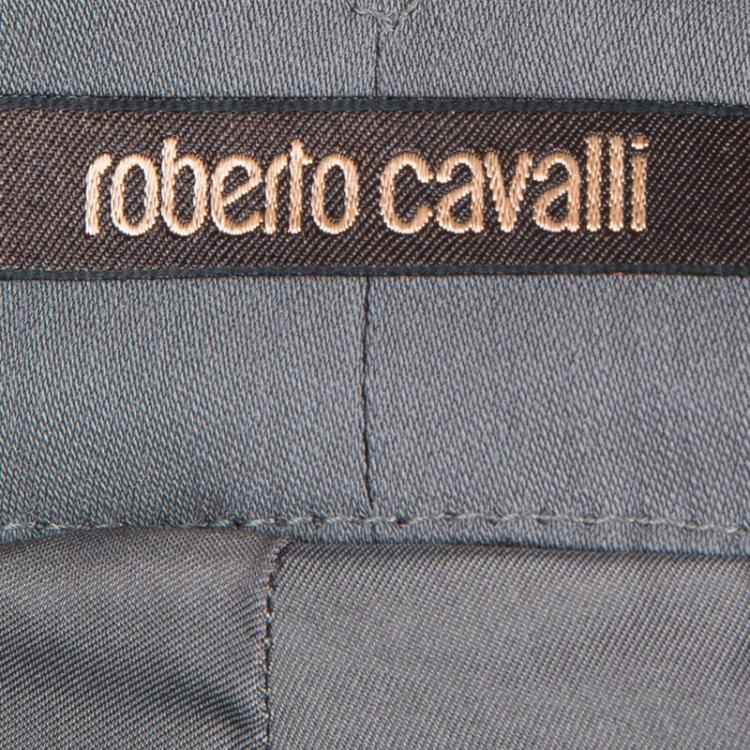مملوكة مسبقًا Roberto Cavalli Grey Criss Cross Tie-Up Eyelet Lace Detail Trousers S