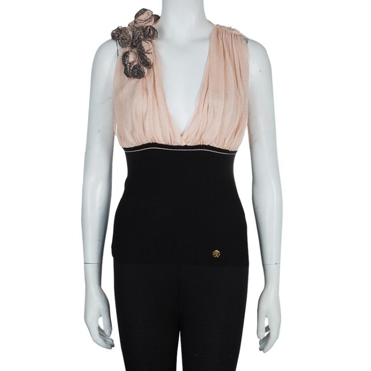 Pre Owned Roberto Cavalli Pink and Black Embellished Top S