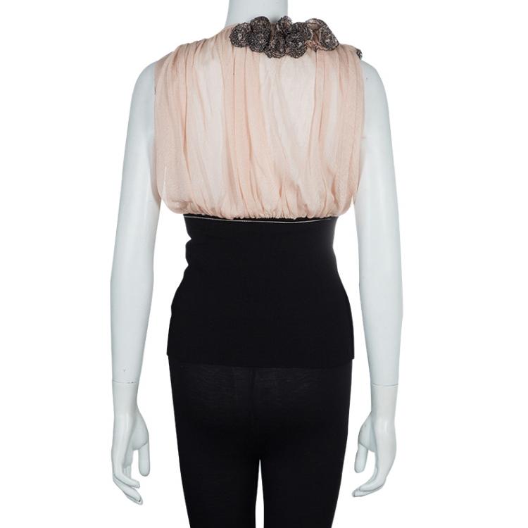 Pre Owned Roberto Cavalli Pink and Black Embellished Top S