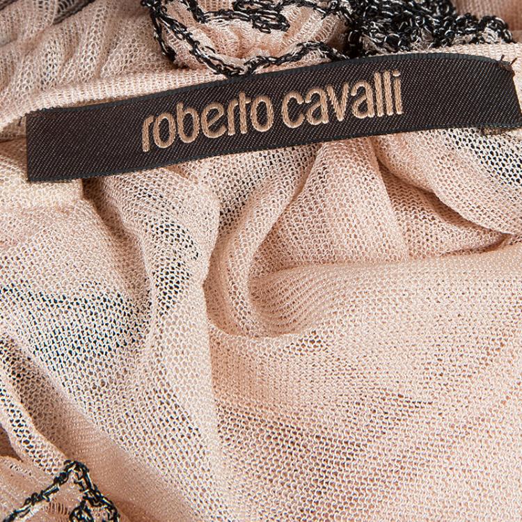 Pre Owned Roberto Cavalli Pink and Black Embellished Top S