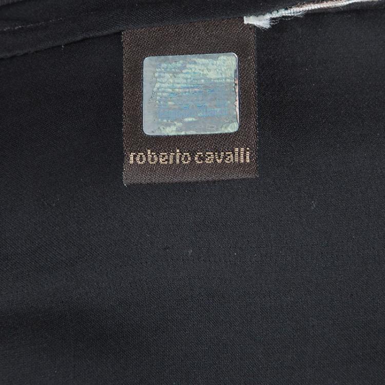 Pre Owned Roberto Cavalli Black Floral Applique Detail Silk Blouse M