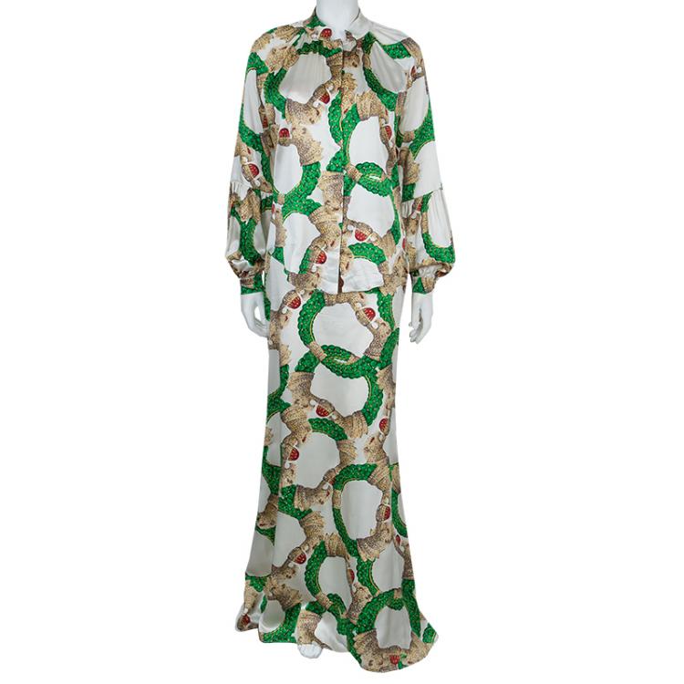 مملوكة مسبقًا Roberto Cavalli Multicolor Glitter Detail Print Silk Maxi Skirt M
