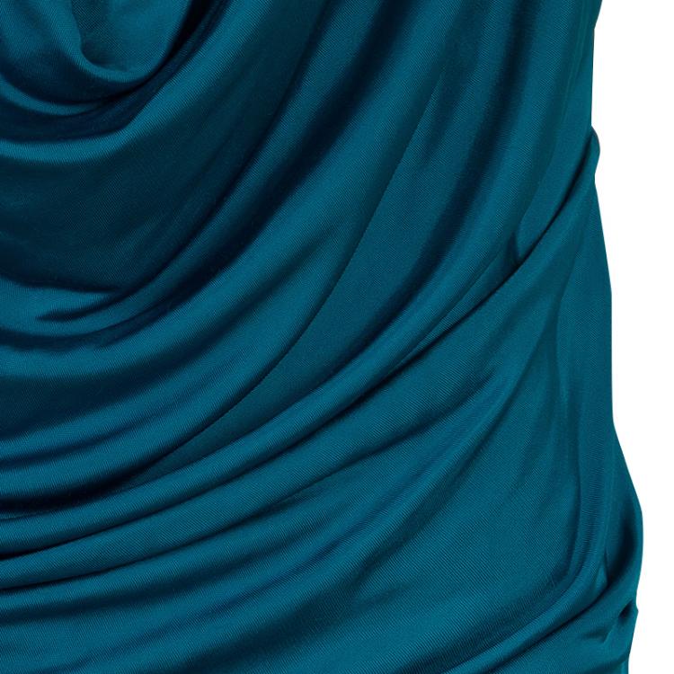 Pre Owned Roberto Cavalli Peacock Blue Knit Jewelled Snake Necklace Detail Evening Gown M