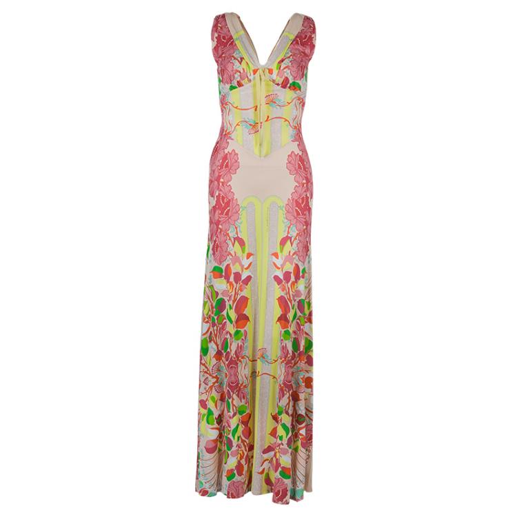 Pre Owned Class By Roberto Cavalli Multicolor Floral Print Sleeveless Maxi Dress S
