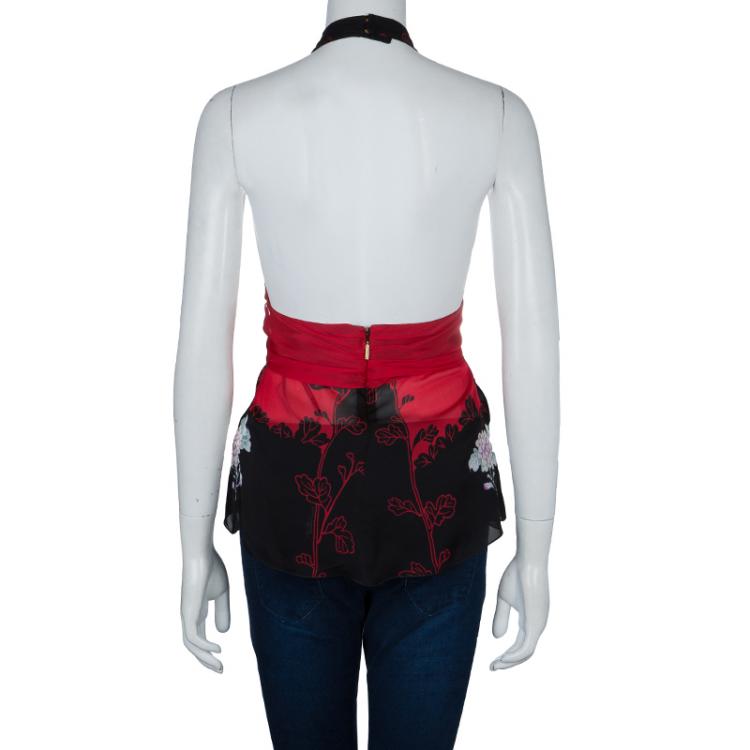 Pre Owned Roberto Cavalli Multicolor Floral Print Silk Halter Top  M