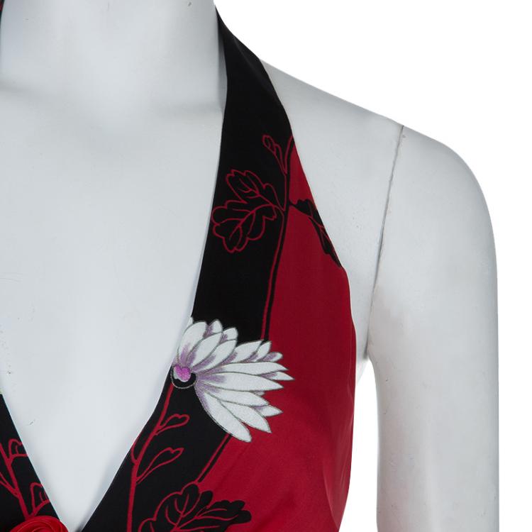 Pre Owned Roberto Cavalli Multicolor Floral Print Silk Halter Top  M