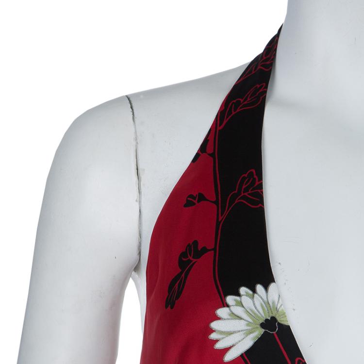 Pre Owned Roberto Cavalli Multicolor Floral Print Silk Halter Top  M
